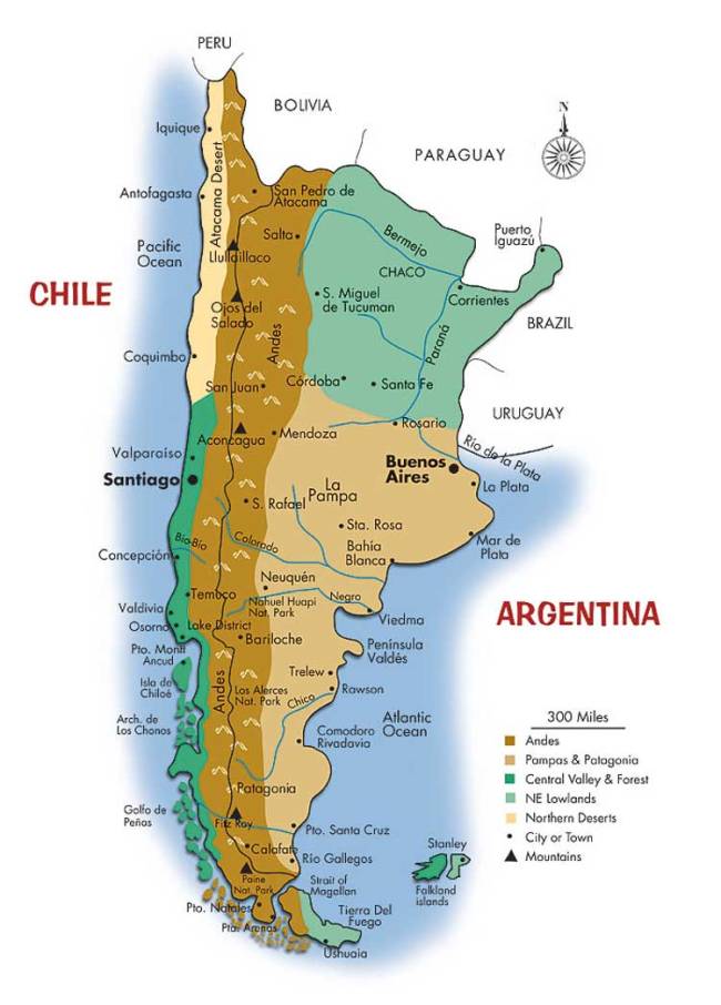 Map of Argentina showing the location of the northern, central
